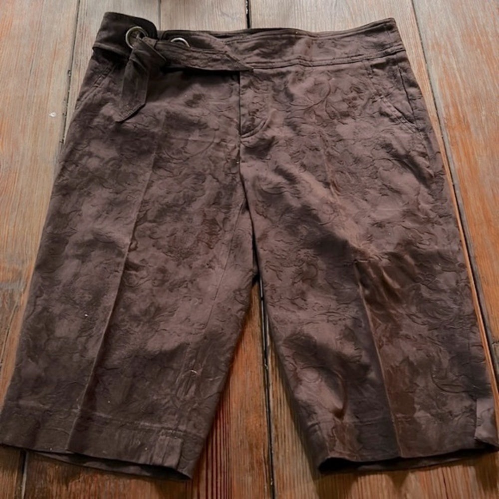 Cache brown jacquard textured walking Bermuda shorts with tie o rings
